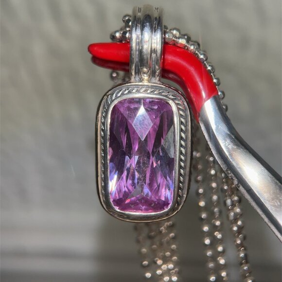 925 Silver Multi-Strand Amethyst Pendant with Gold Accent Necklace - Picture 8 of 10